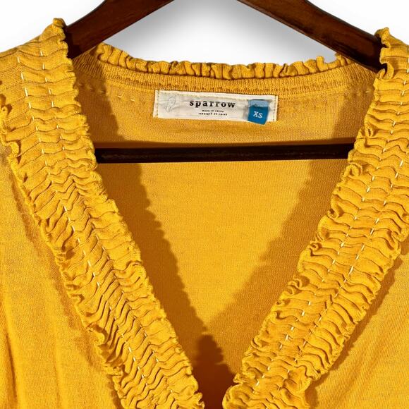 Anthropologie Sparrow Cardigan Sweater Ruffle Yellow XS - Picture 5 of 10